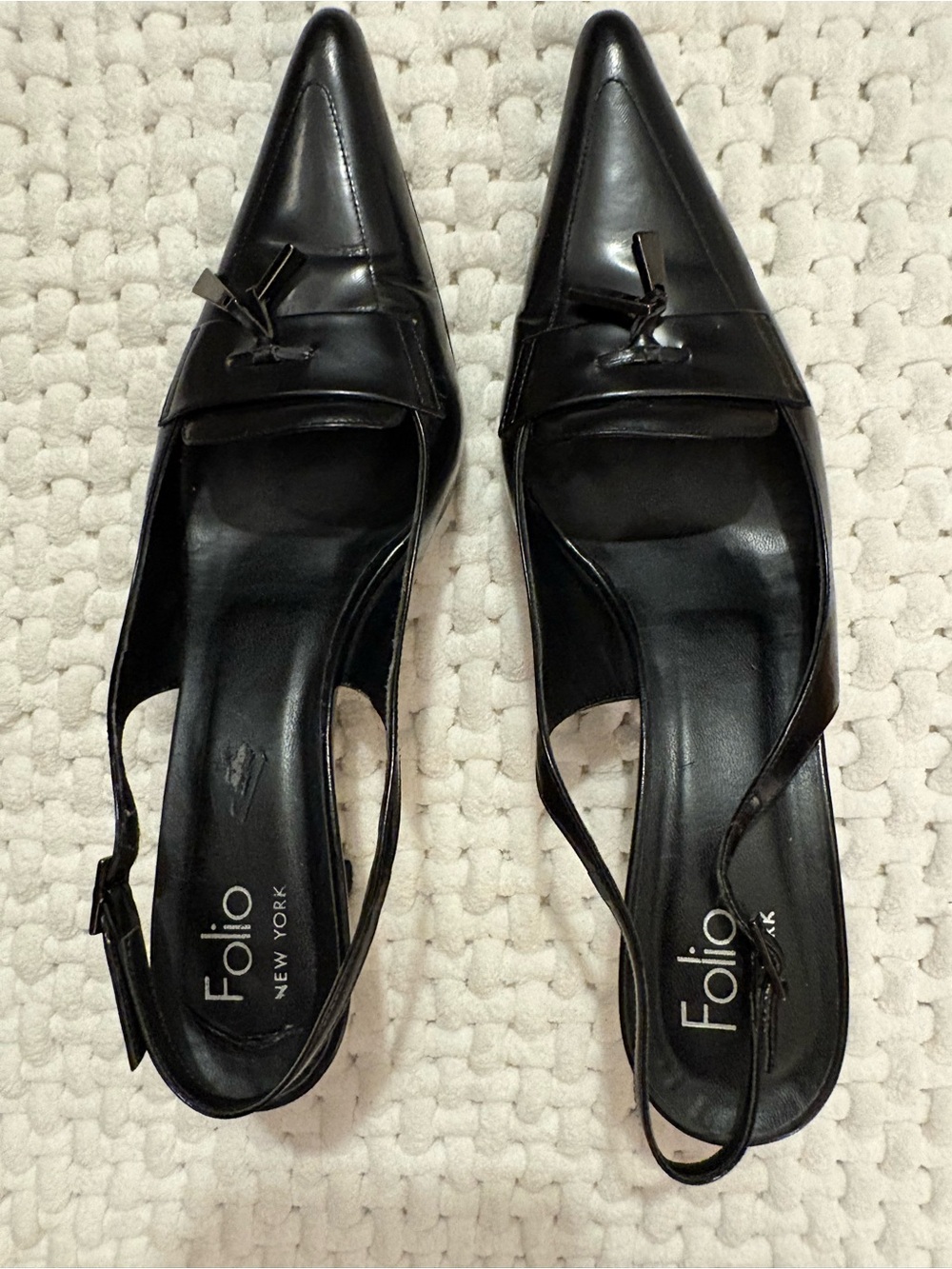 Folio Black Leather Pointed Toe Slingback Heels
